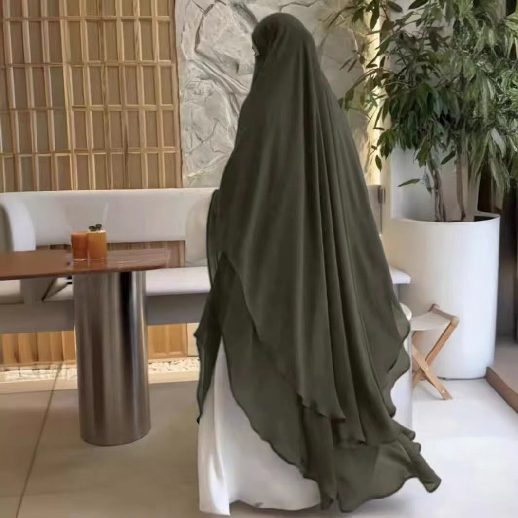 Solid Colour Front And Rear Double-layer Chiffon Large Swing Headscarf - Scarf