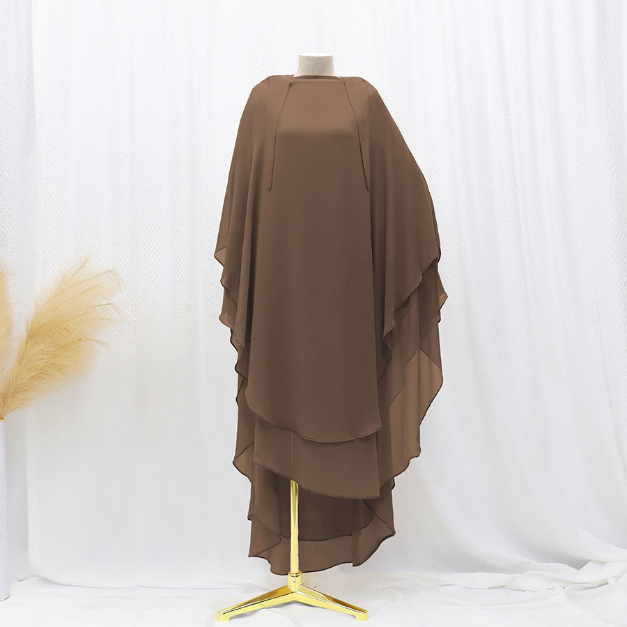 Solid Colour Front And Rear Double-layer Chiffon Large Swing Headscarf - Brown / Free Size - Scarf