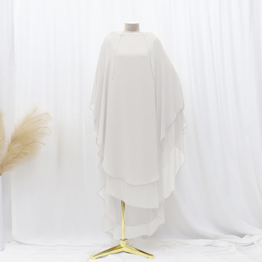 Solid Colour Front And Rear Double-layer Chiffon Large Swing Headscarf - White / Free Size - Scarf