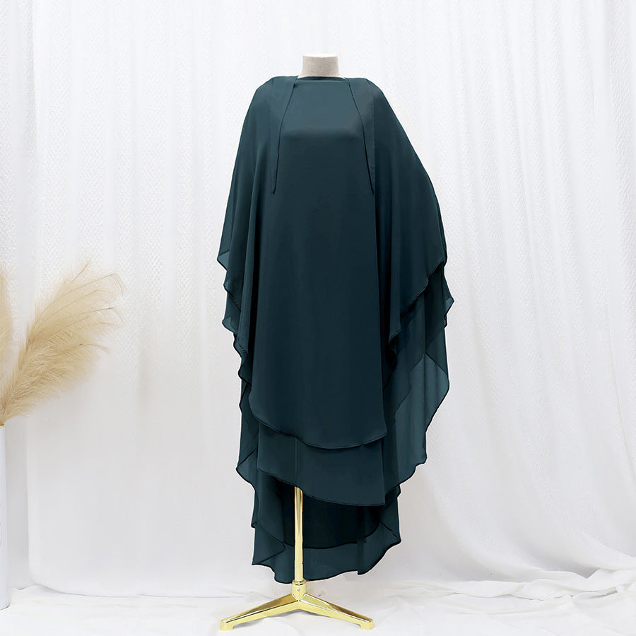 Solid Colour Front And Rear Double-layer Chiffon Large Swing Headscarf - Gray And Blue / Free Size - Scarf