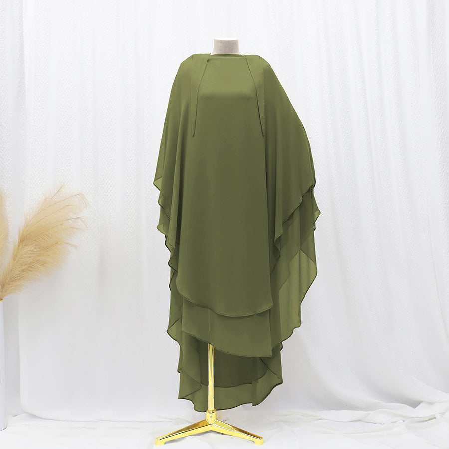 Solid Colour Front And Rear Double-layer Chiffon Large Swing Headscarf - Army Green / Free Size - Scarf