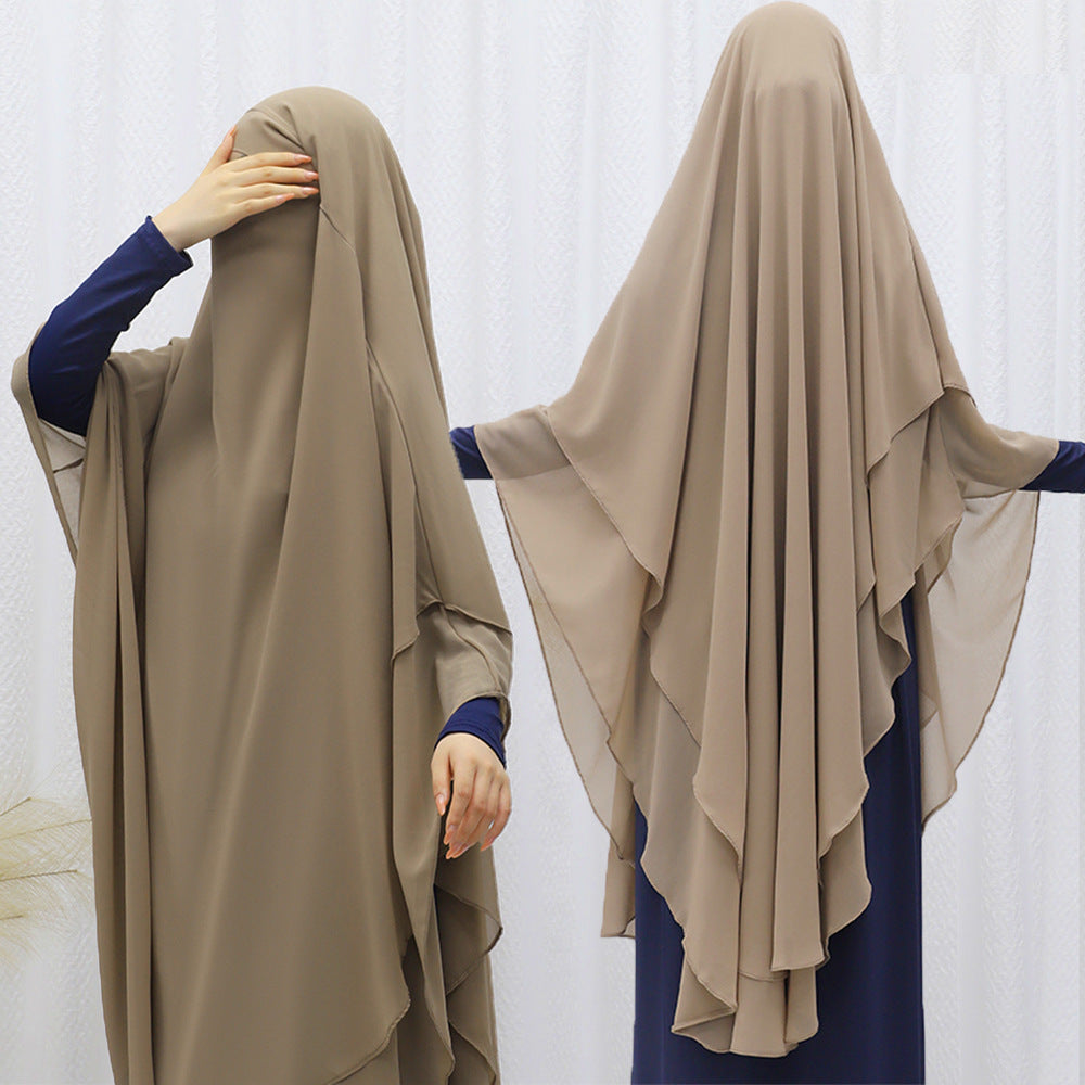 Solid Colour Front And Rear Double-layer Chiffon Large Swing Headscarf - Scarf