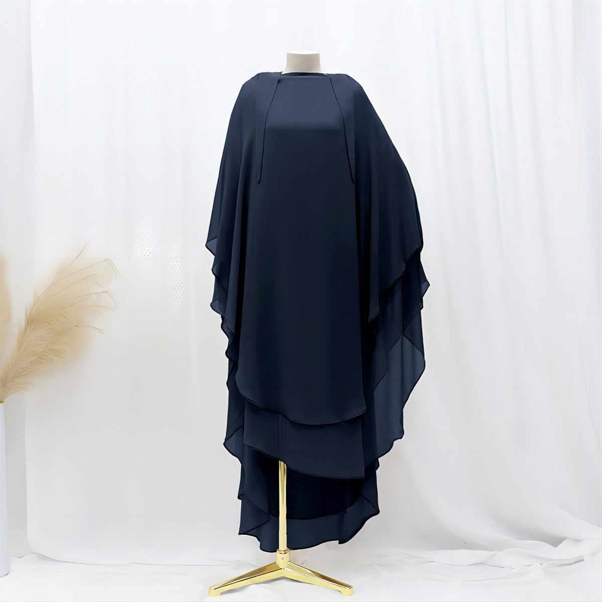 Solid Colour Front And Rear Double-layer Chiffon Large Swing Headscarf - Navy Blue / Free Size - Scarf