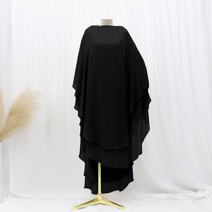 Solid Colour Front And Rear Double-layer Chiffon Large Swing Headscarf - Black / Free Size - Scarf