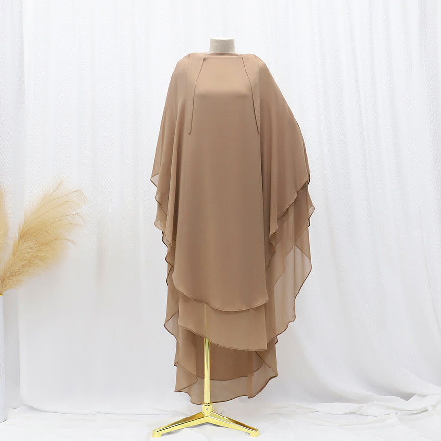 Solid Colour Front And Rear Double-layer Chiffon Large Swing Headscarf - Khaki / Free Size - Scarf