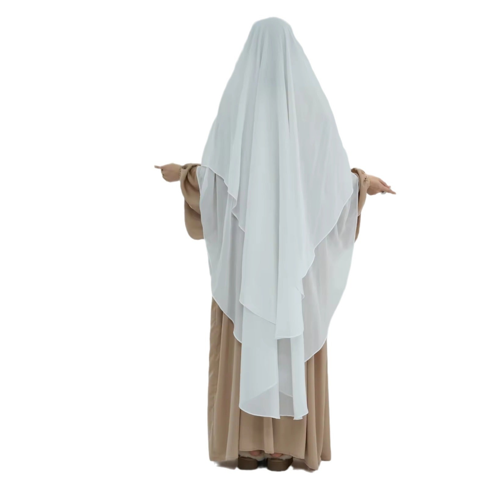 Solid Colour Front And Rear Double-layer Chiffon Large Swing Headscarf - Scarf