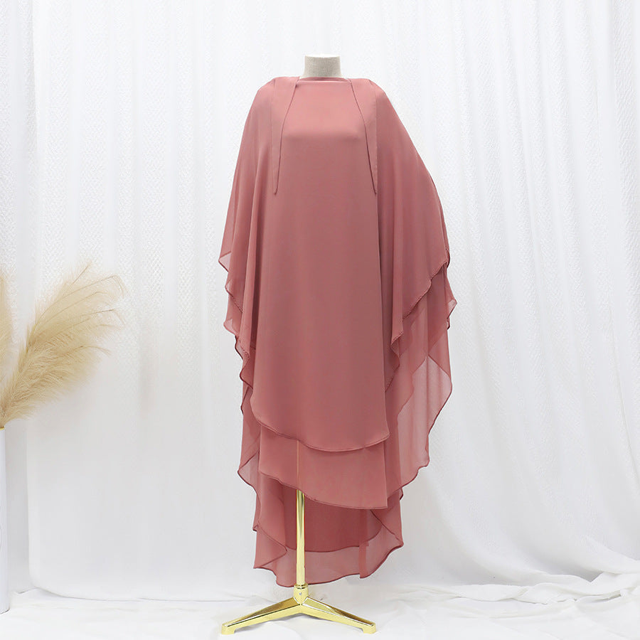 Solid Colour Front And Rear Double-layer Chiffon Large Swing Headscarf - Pink / Free Size - Scarf