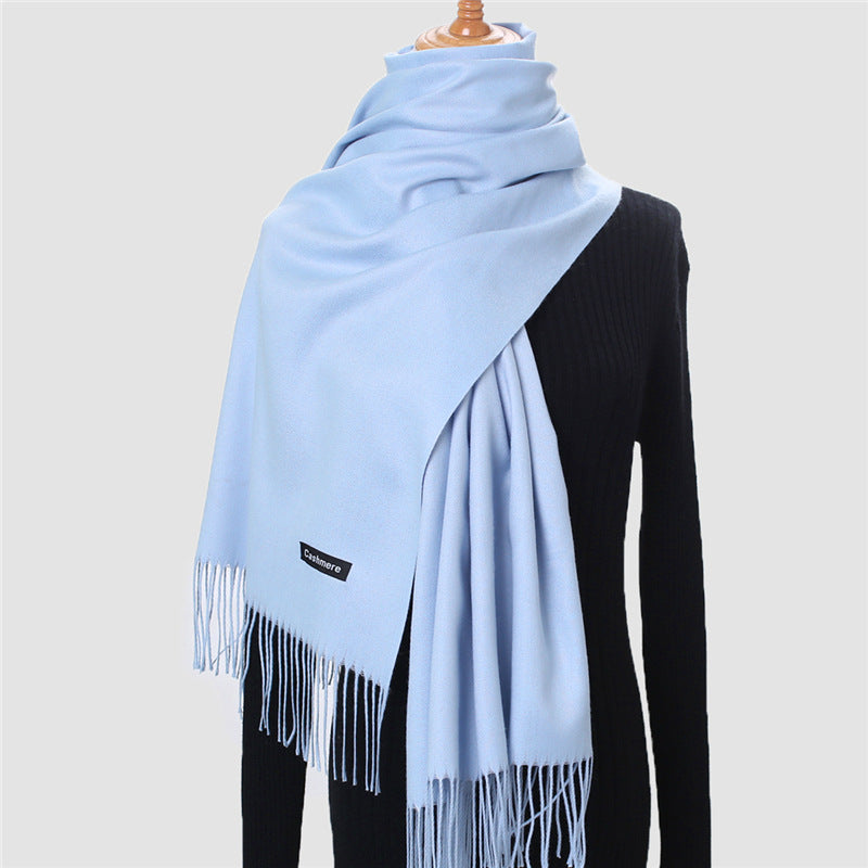 Solid Colour Imitation Cashmere Scarf Women’s Tassel Scarf - WJ18-24 Sky blue / 200*70cm - Cashmere Shawl