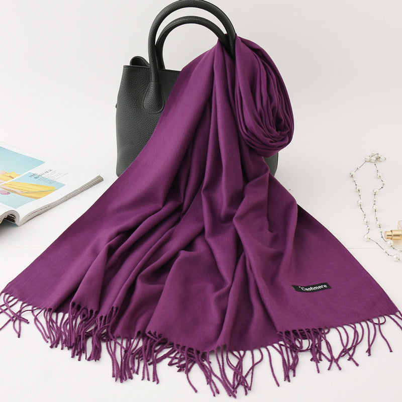 Solid Colour Imitation Cashmere Scarf Women’s Tassel Scarf - WJ18-38 purple / 200*70cm - Cashmere Shawl