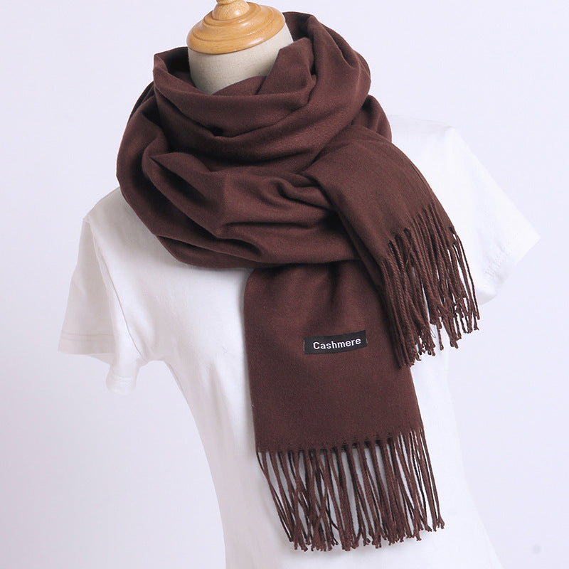 Solid Colour Imitation Cashmere Scarf Women’s Tassel Scarf - WJ18-44 Coffee / 200*70cm - Cashmere Shawl