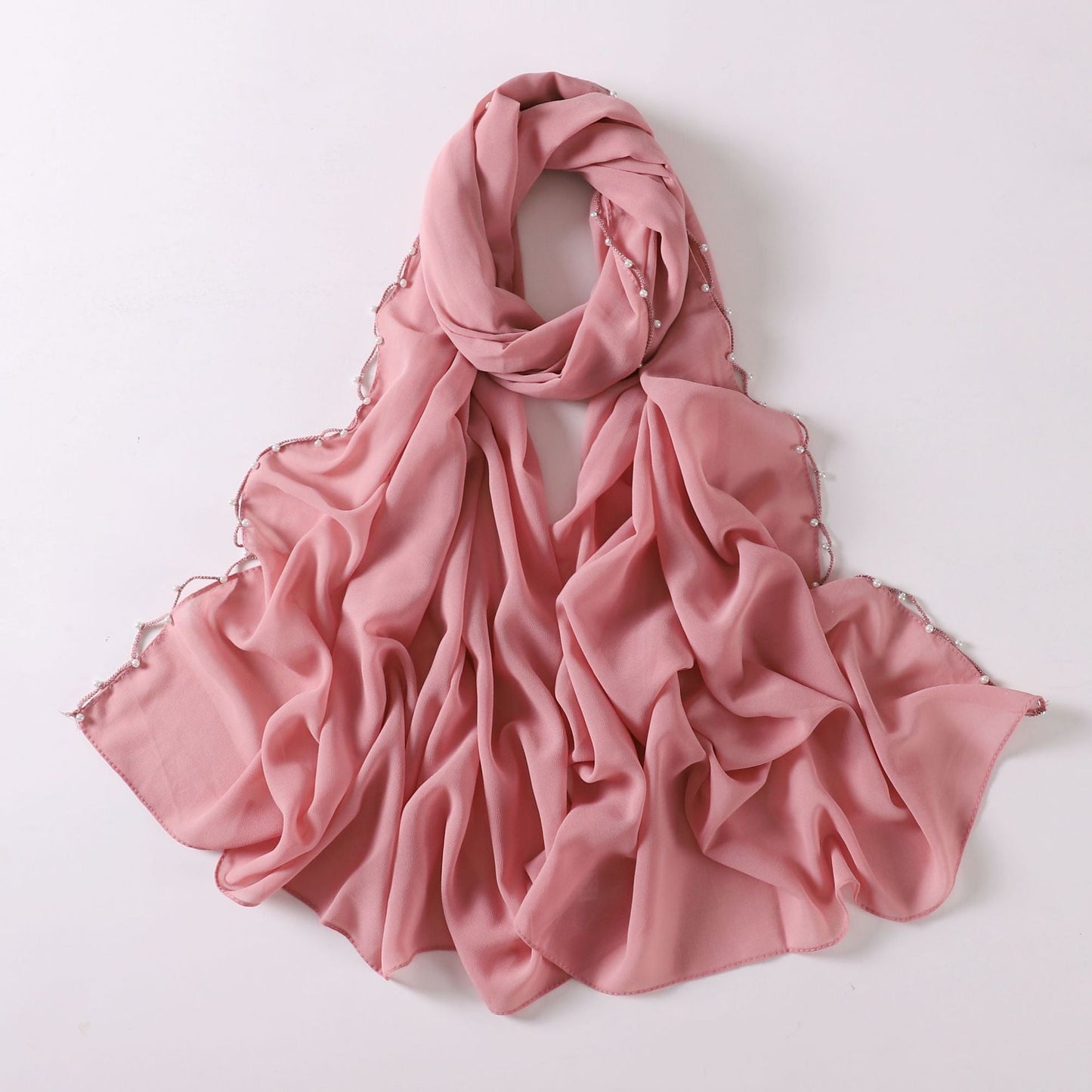 Solid Colour Pearl Chiffon Scarf Wavy Edge Beaded Scarf Ethnic Scarf Malay Headscarf Middle East and African Hijab