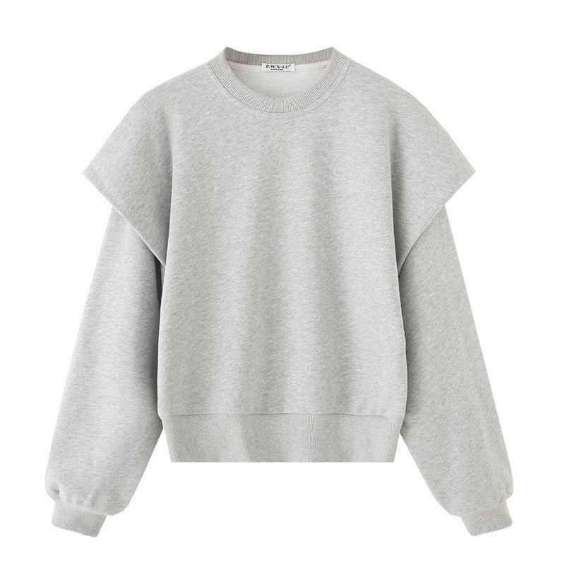 Solid Colour Pleated Thick Round Neck Sweater Long Sleeve Spring Sweatshirt