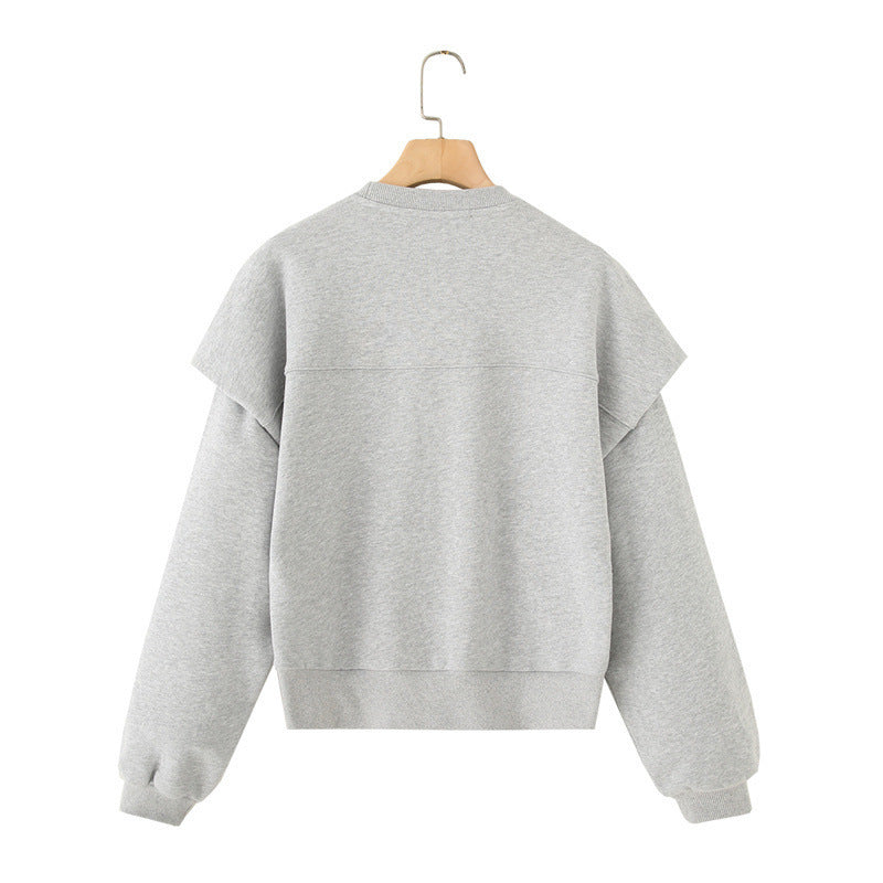 Solid Colour Pleated Thick Round Neck Sweater Long Sleeve Spring Sweatshirt