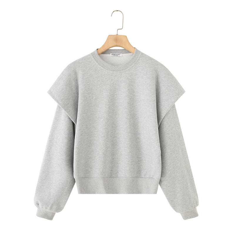 Solid Colour Pleated Thick Round Neck Sweater Long Sleeve Spring Sweatshirt