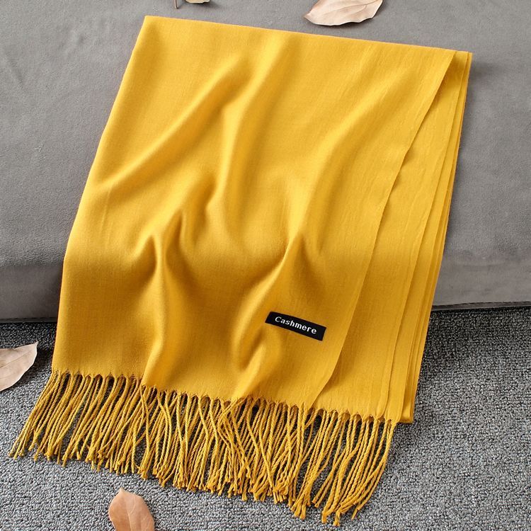 Solid Colour Premium Tassel Scarf - Turmeric / 200x70CM - Cashmere Shawl