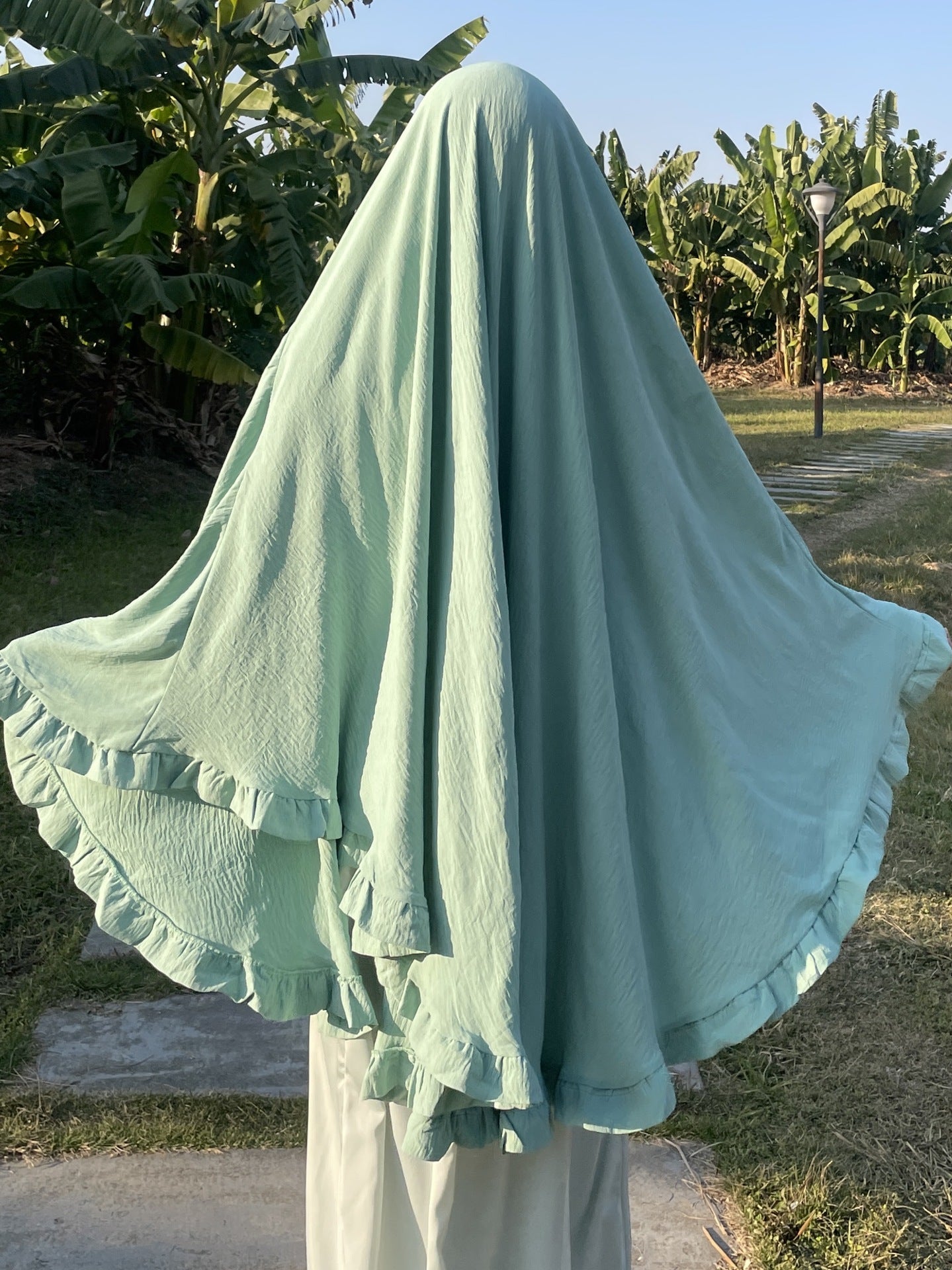 Solid Colour Ruffles Swing Headscarf - Green / Free Size - Scarf