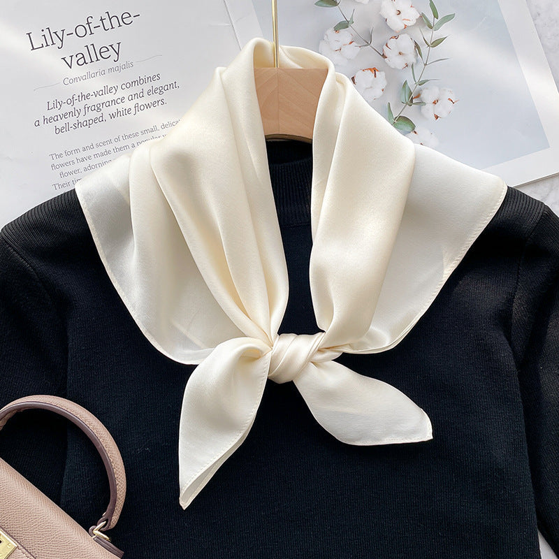Spring And Autumn Elegant Retro Silk High-end Scarf - Beige / 70x70cm