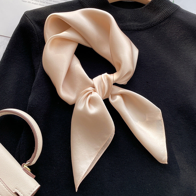 Spring And Autumn Elegant Retro Silk High-end Scarf - Beige Apricot / 70x70cm