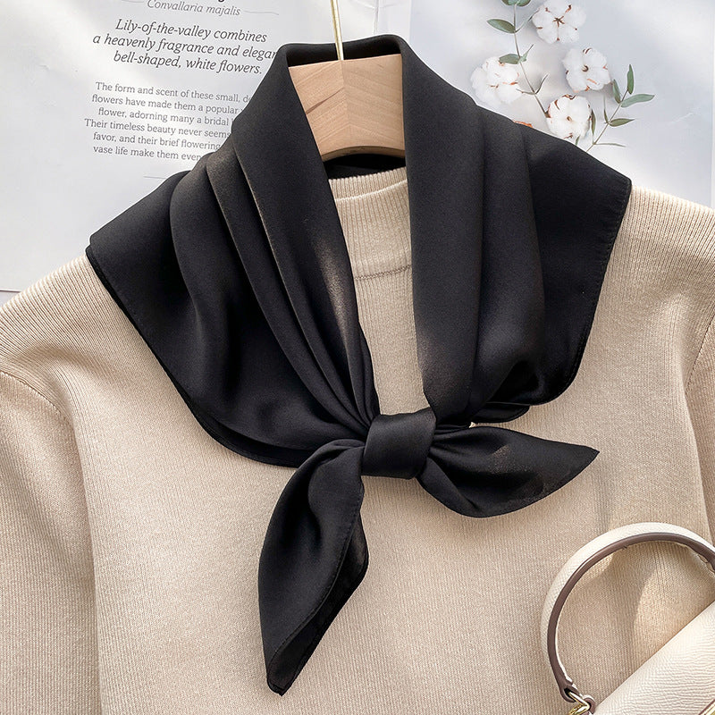Spring And Autumn Elegant Retro Silk High-end Scarf - Black / 70x70cm