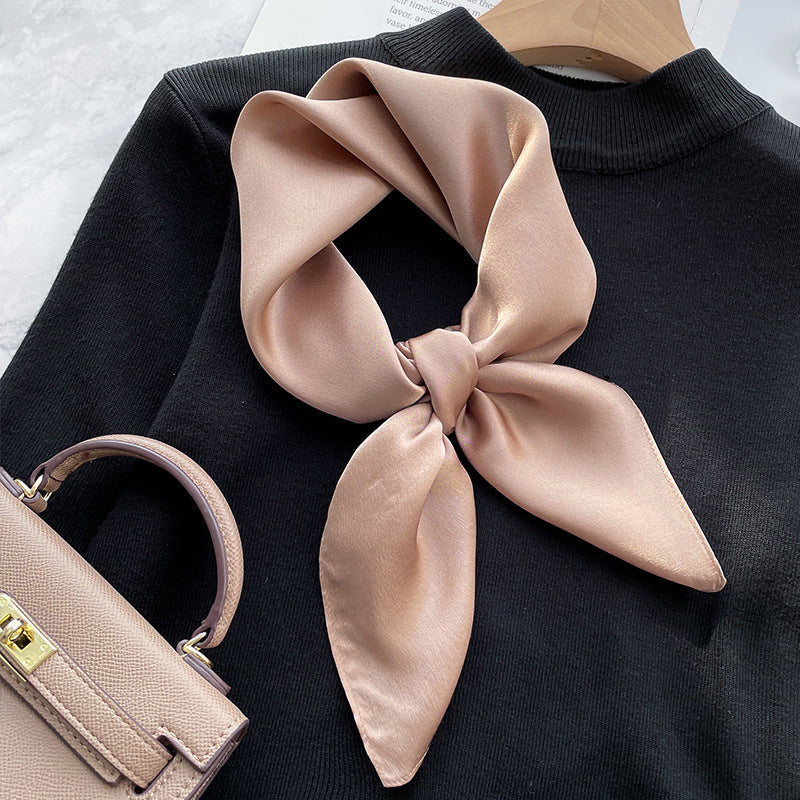 Spring And Autumn Elegant Retro Silk High-end Scarf - Camel / 70x70cm