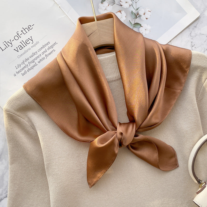 Spring And Autumn Elegant Retro Silk High-end Scarf - Caramel / 70x70cm