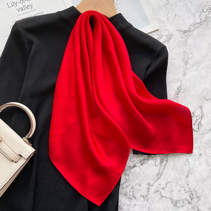 Spring And Autumn Elegant Retro Silk High-end Scarf - Chinese Red / 70x70cm