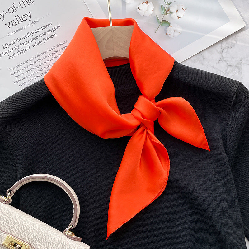 Spring And Autumn Elegant Retro Silk High-end Scarf - Coral Orange / 70x70cm