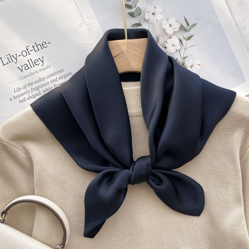 Spring And Autumn Elegant Retro Silk High-end Scarf - Dark Golden Blue / 70x70cm