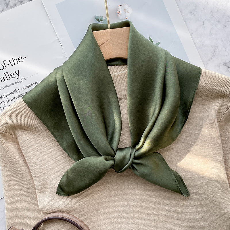 Spring And Autumn Elegant Retro Silk High-end Scarf - Dark Green / 70x70cm