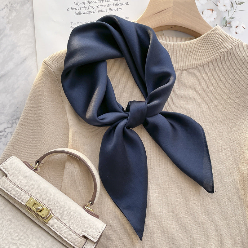 Spring And Autumn Elegant Retro Silk High-end Scarf - Navy Blue / 70x70cm