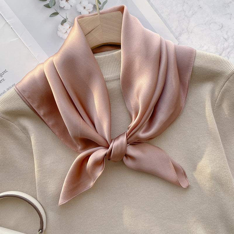 Spring And Autumn Elegant Retro Silk High-end Scarf - Pink Bean Color / 70x70cm