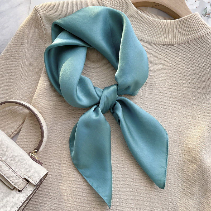 Spring And Autumn Elegant Retro Silk High-end Scarf - Pink Bean Green / 70x70cm