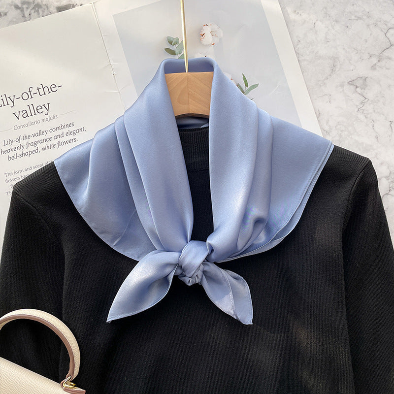 Spring And Autumn Elegant Retro Silk High-end Scarf - Pretty Gray And Blue / 70x70cm