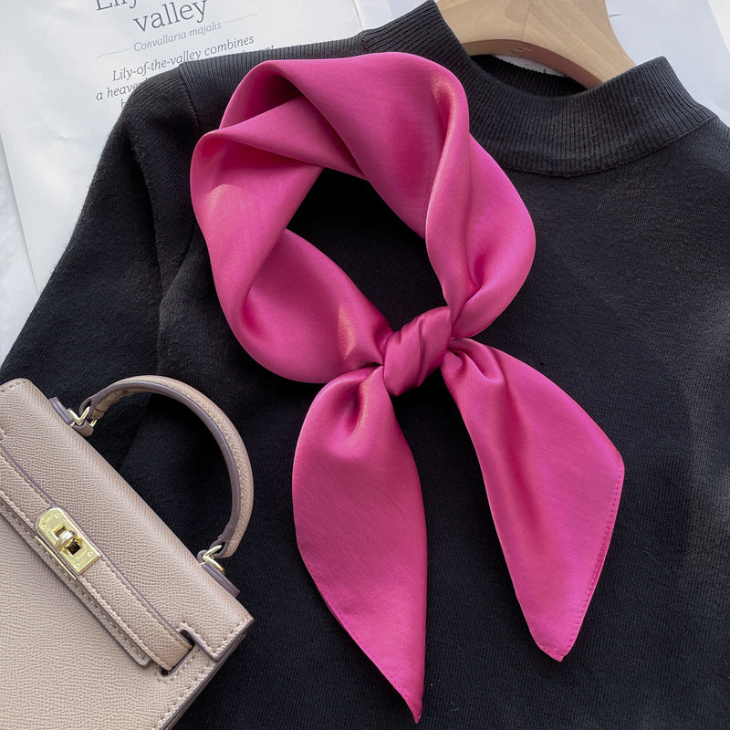 Spring And Autumn Elegant Retro Silk High-end Scarf - Rose Red / 70x70cm