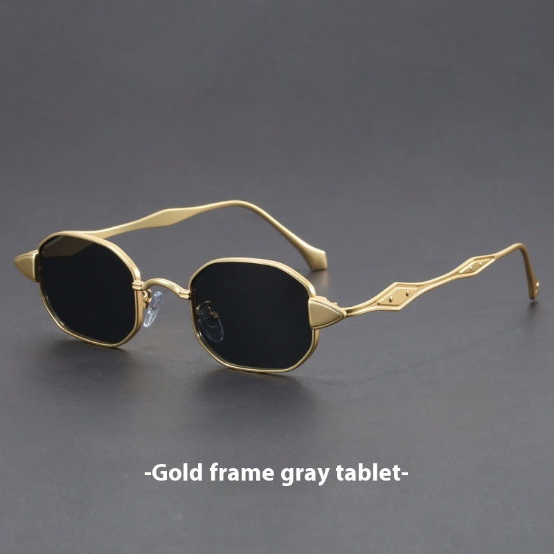 Spring Retro Sunglasses - Gold Frame Gray Piece - Sunglass