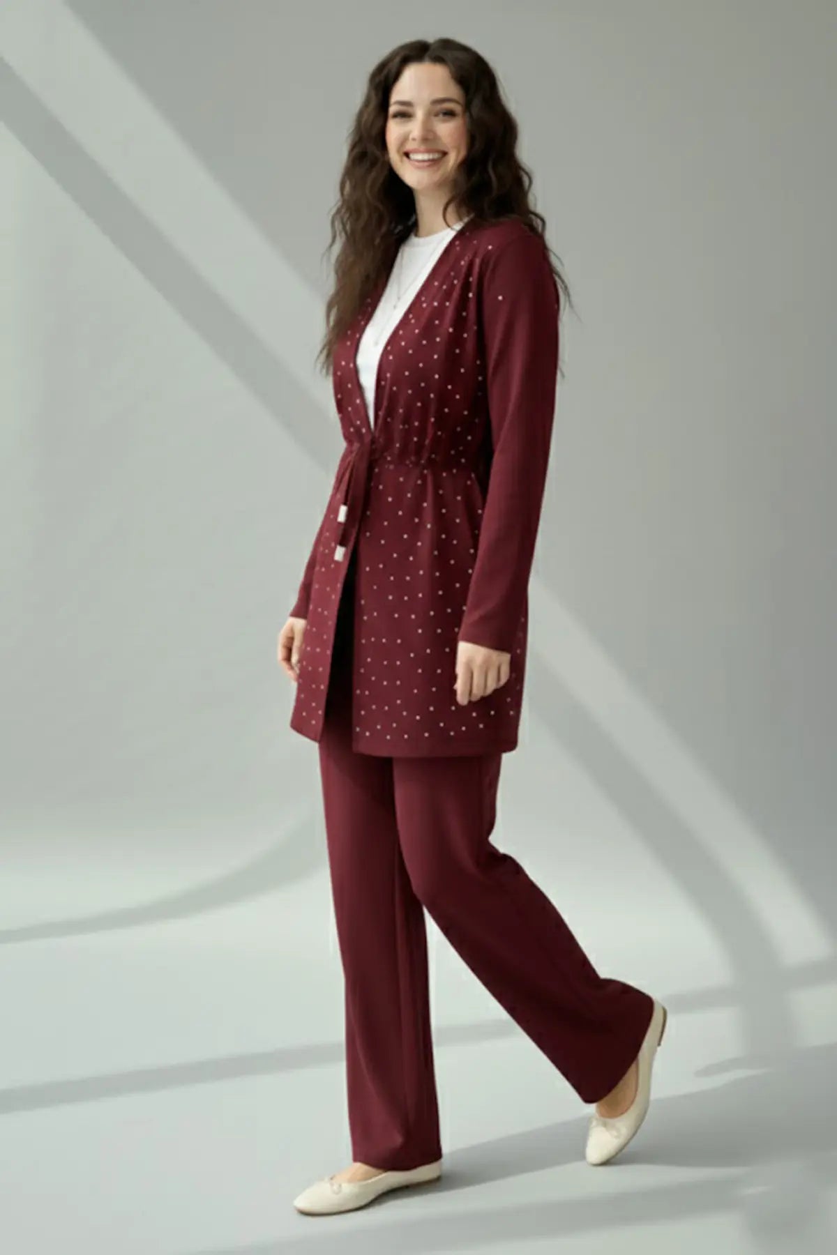 Stone Embellished Hijab Two-piece Set | Claret Red – NEOMODEST product image 3