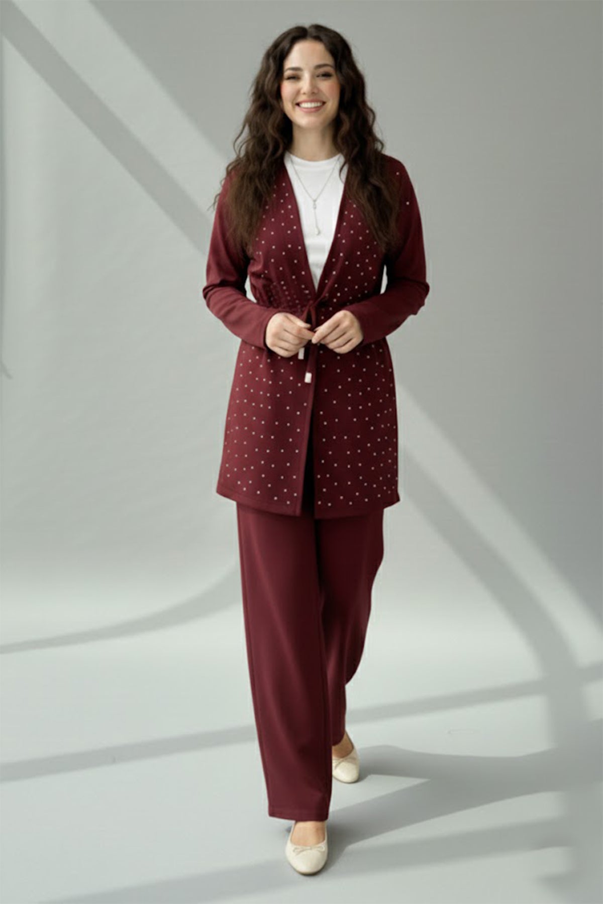 Stone Embellished Hijab Two-piece Set | Claret Red – NEOMODEST product image 1