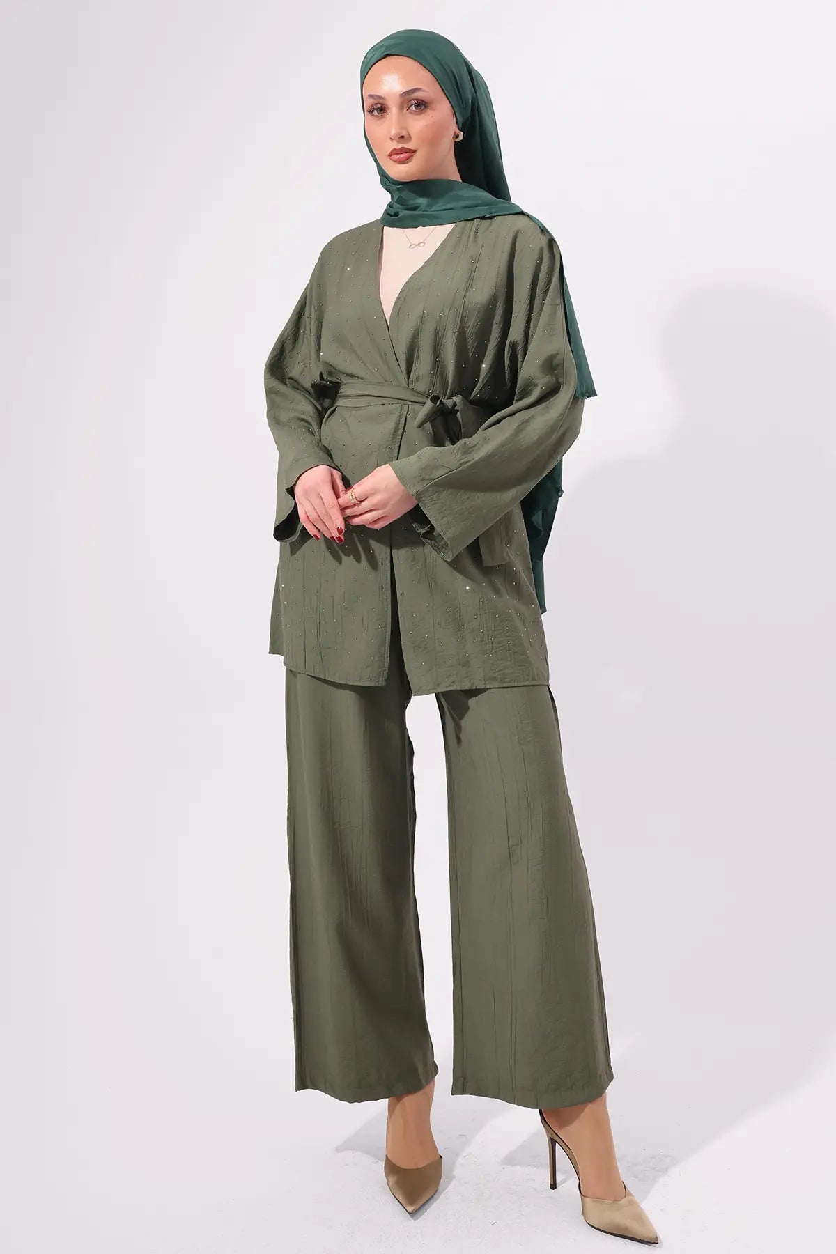 Stone Embellished Two-piece Set | Khaki – NEOMODEST product image 3