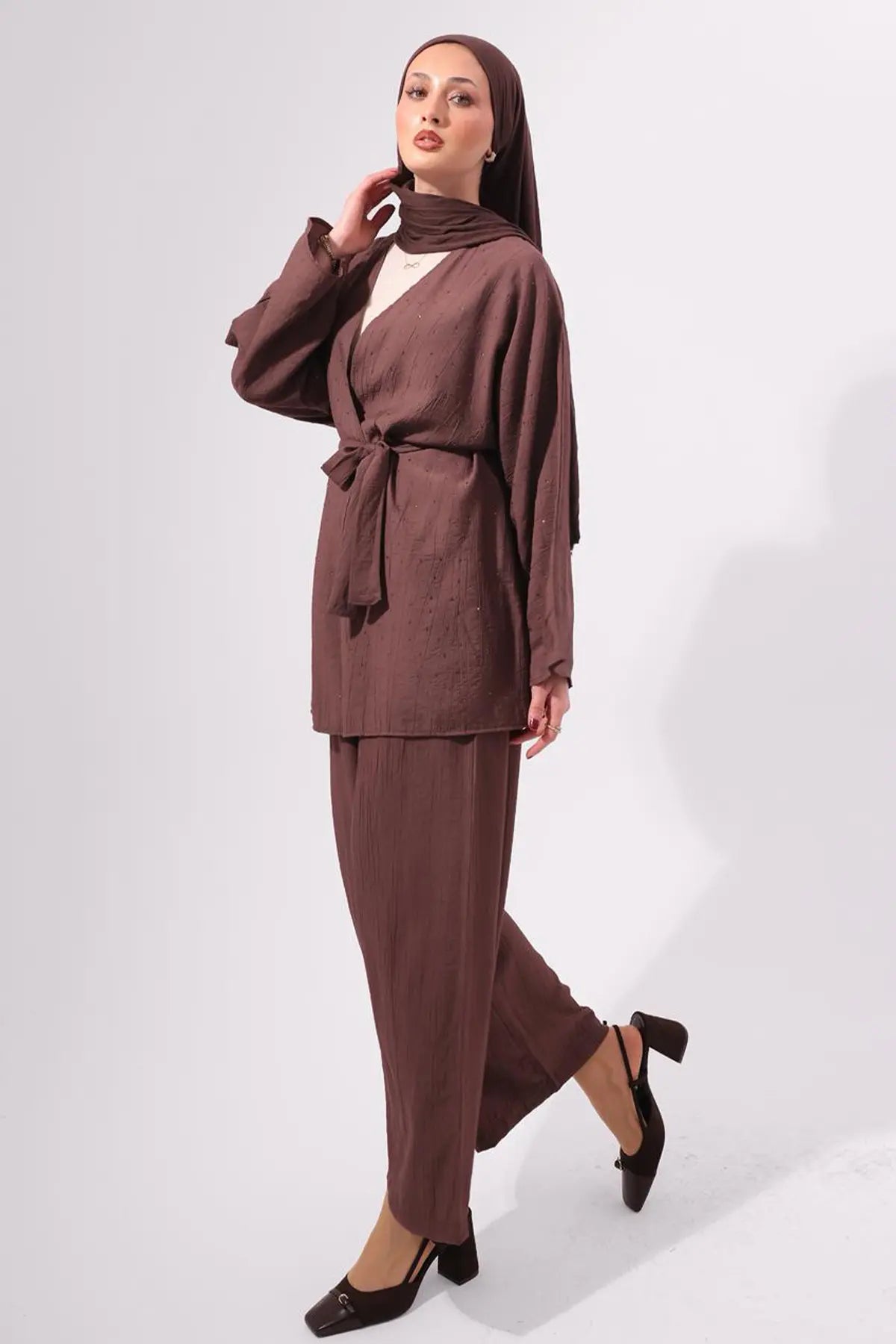 Stone Embellished Two-piece Set | Brown – NEOMODEST product image 5
