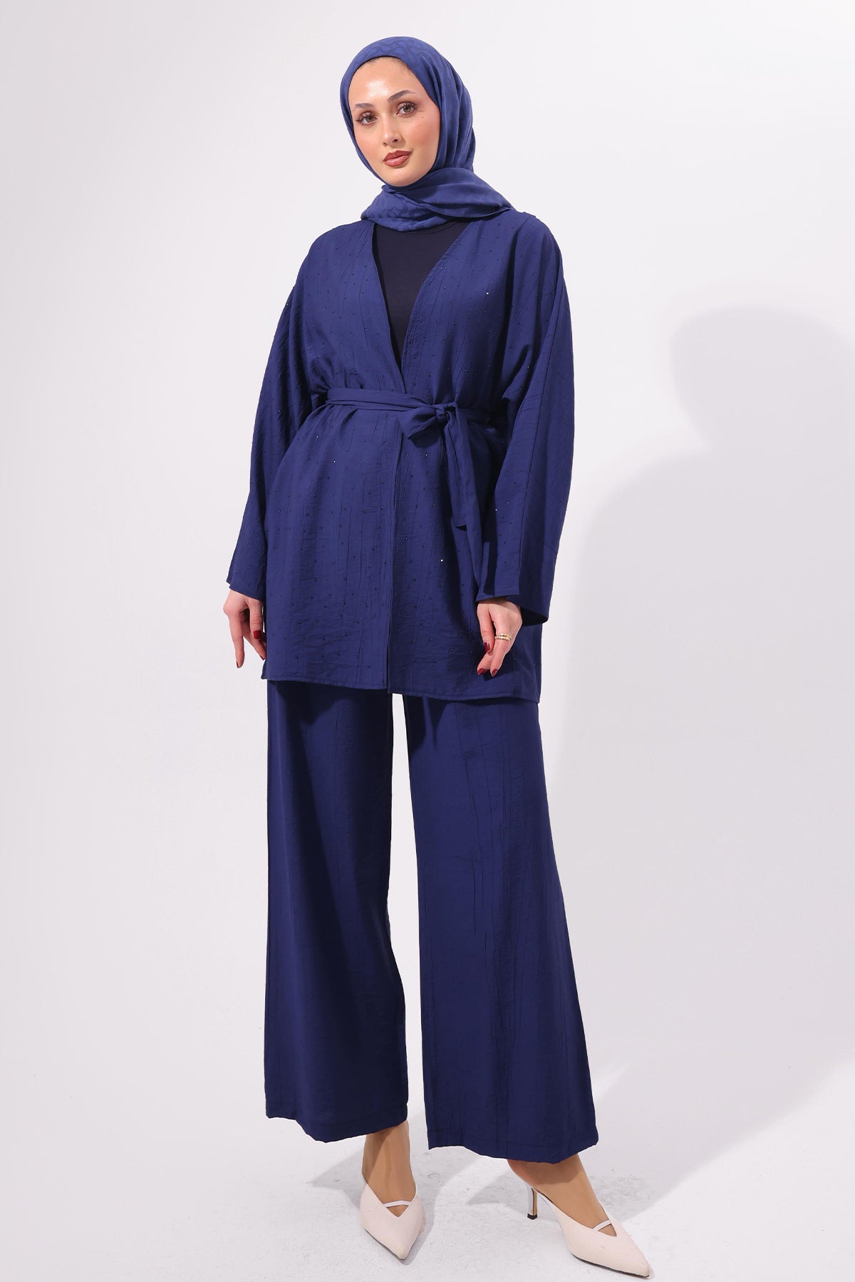 Stone Embellished Two-piece Set | Navy Blue – NEOMODEST product image 1
