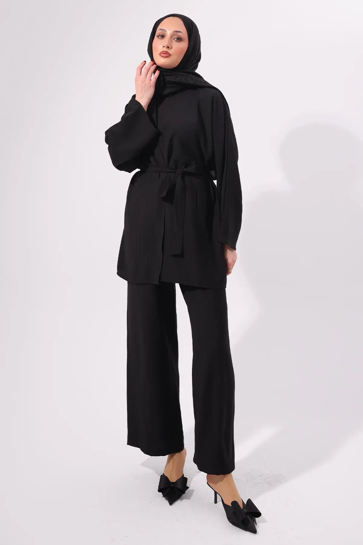 Stone Embellished Two-piece Set | Black – NEOMODEST product image 3