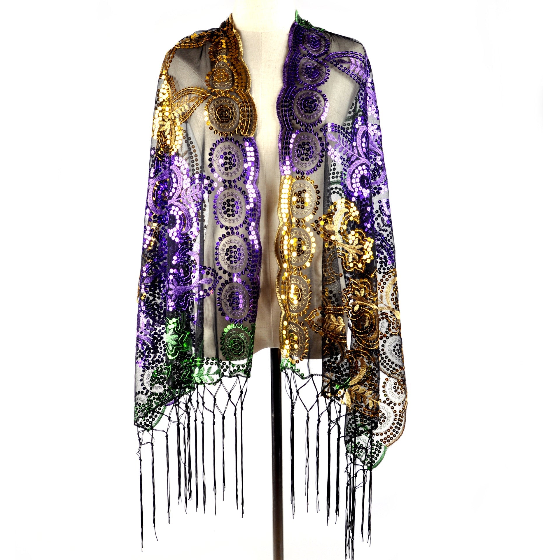 Three-colour Embroidered Sequin Scarf - Multicolor / 160cm - Square scarf