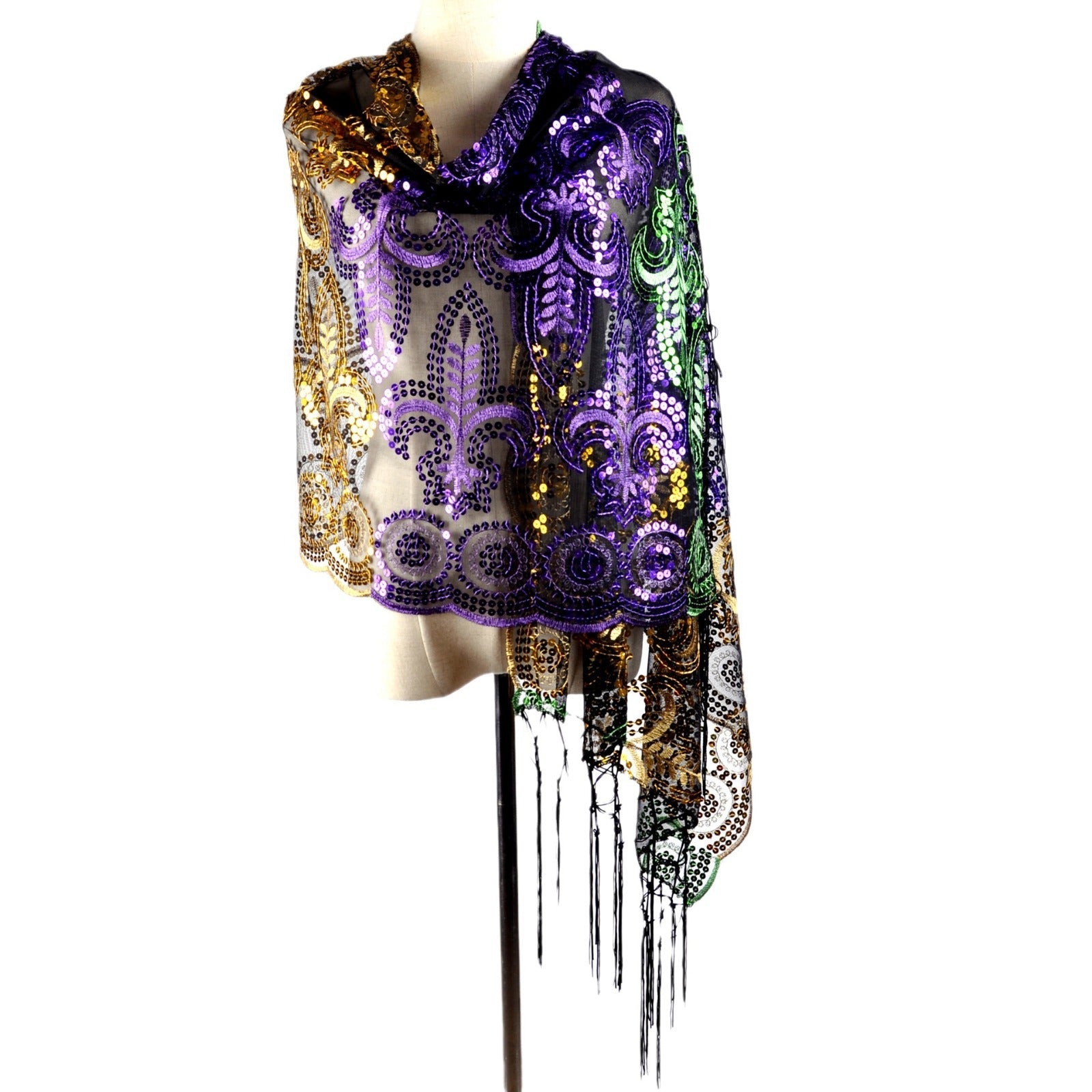 Three-colour Embroidered Sequin Scarf - Multicolor / 160cm - Square scarf