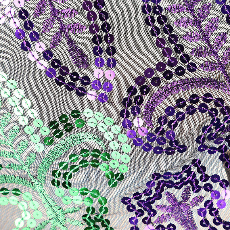 Three-colour Embroidered Sequin Scarf - Multicolor / 160cm - Square scarf