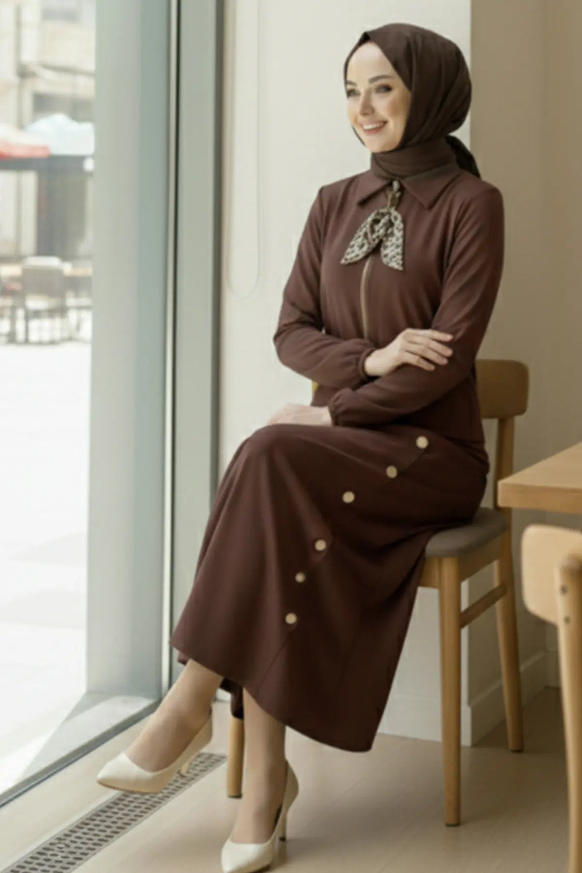 Two-piece Hijab Set With Scarf | Brown – NEOMODEST product image 2