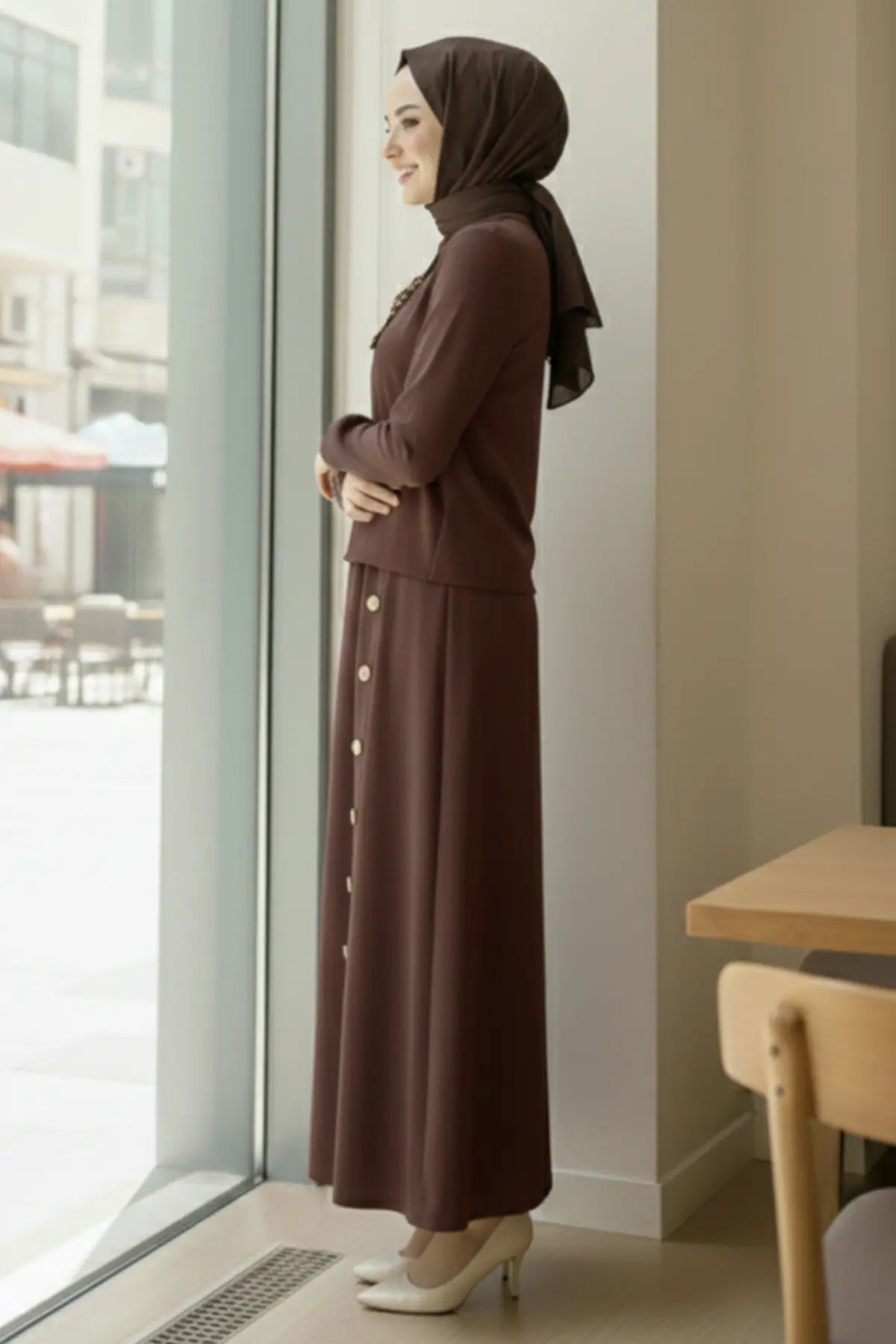 Two-piece Hijab Set With Scarf | Brown – NEOMODEST product image 3