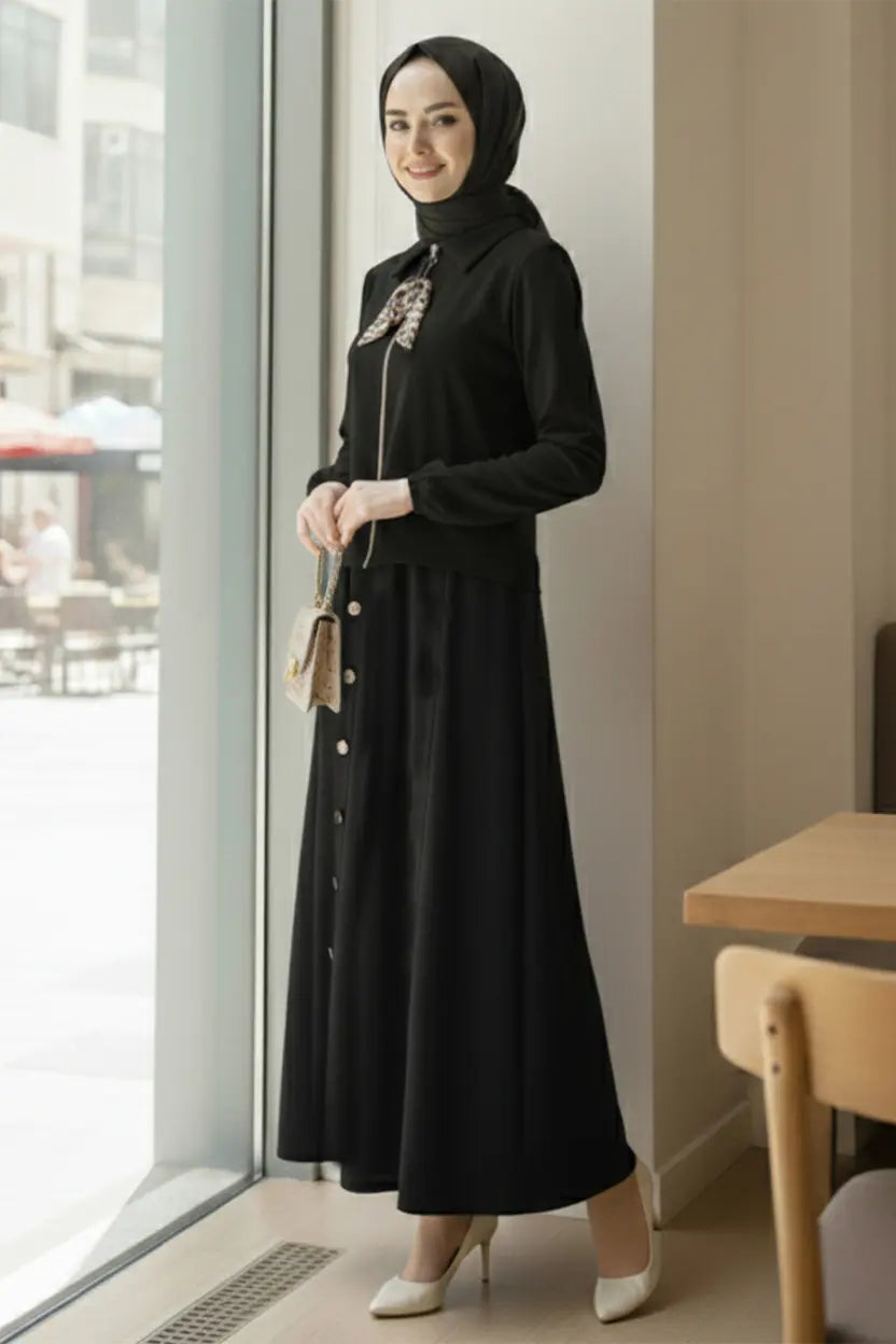 Two-piece Hijab Set With Scarf | Black – NEOMODEST product image 2