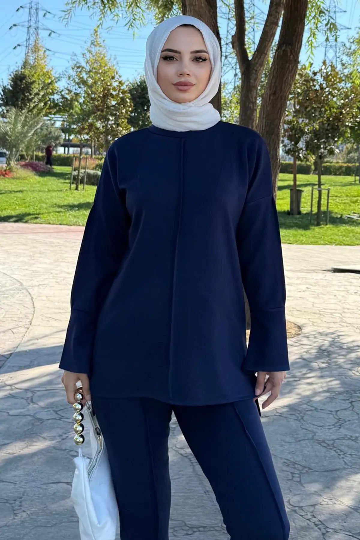 Two-piece Set With Stitching Detail | Navy Blue – NEOMODEST product image 6