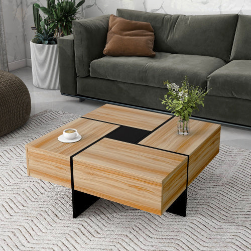 Unique Design Coffee Table With 4 Hidden Storage Compartments - Brown