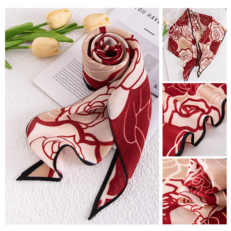 Vintage Print Multipurpose Summer Shawl - Red Rose / 60x160cm - Scarf